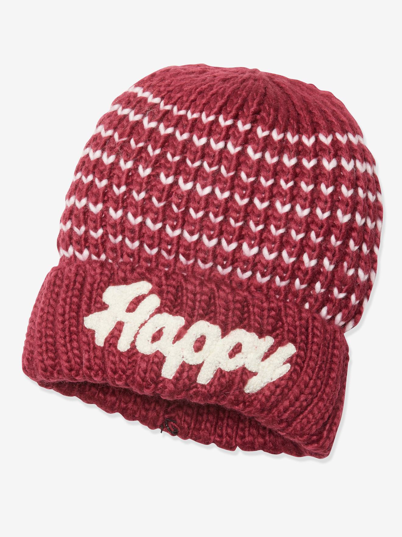Gorro de malha jacquard para meninas, certificado Oeko-Tex®, rosa escuro, bicolor/multicolorido.