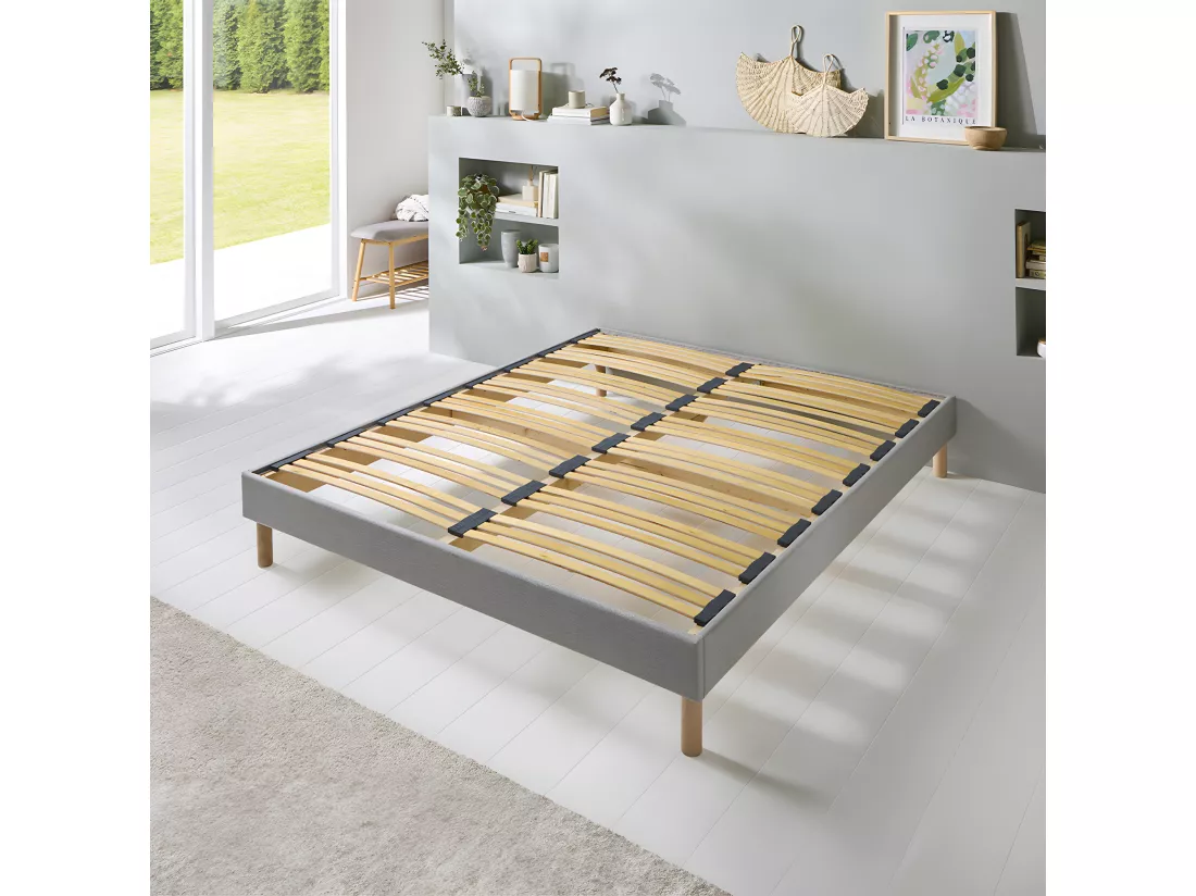 BELLECOUR LITERIE | Sommier à lattes en bois CAPITOLE 90x190 cm | Coloris Gris clair | Livré en kit