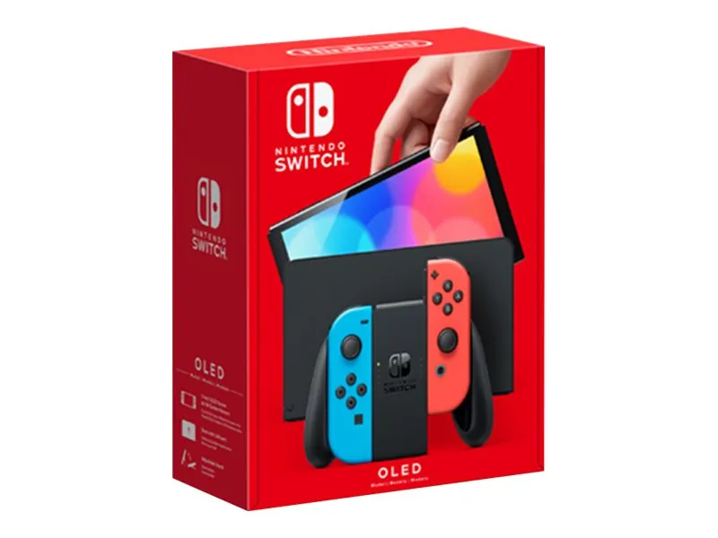 Nintendo | Switch OLED - Spilkonsol - Full HD - 64GB - Sort | Inkl. 2 x Joy-Con (Neonrød/Neonblå)