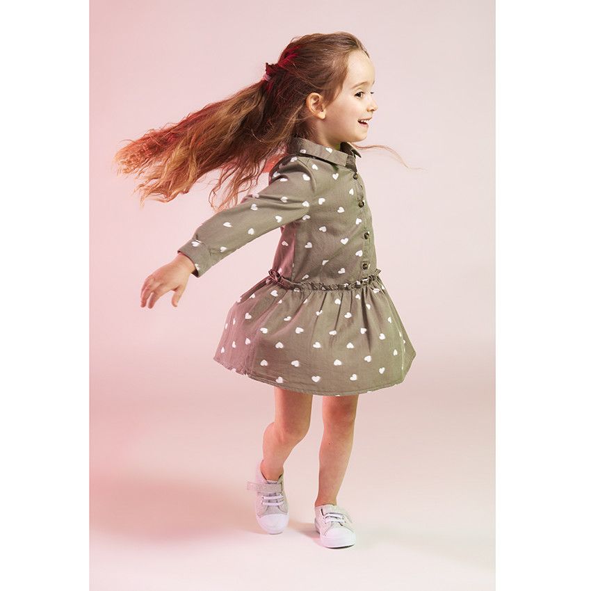 Robe manches longues en lyocell imprimé cœurs pour petite fille - Vert