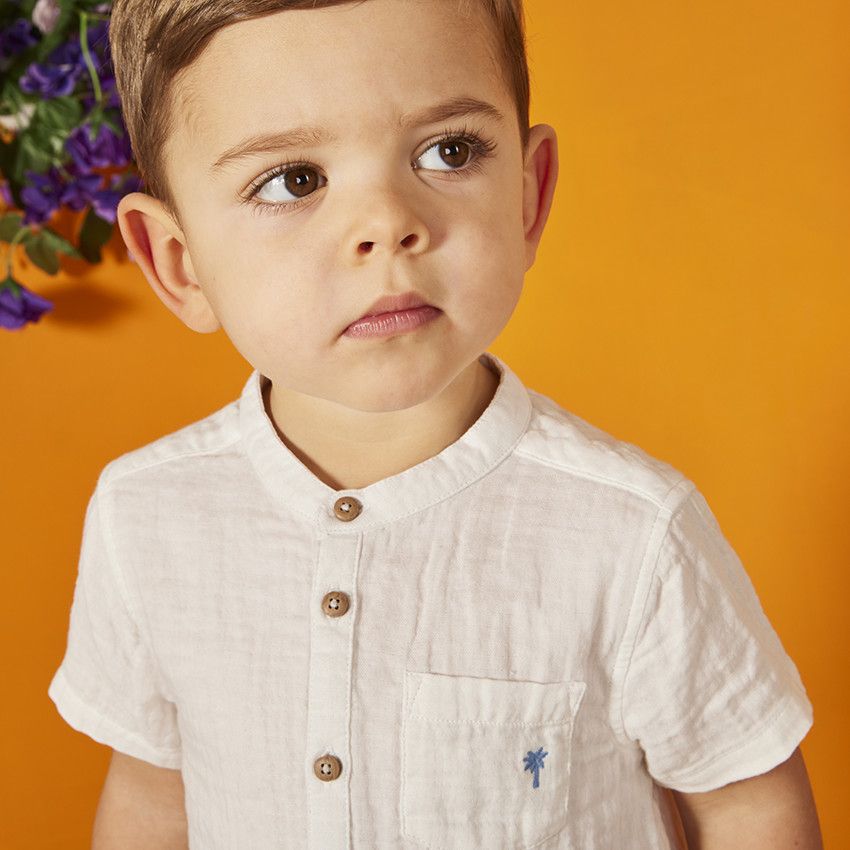 Chemise manches courtes à palmier brodé pour bébé garçon - Blanc