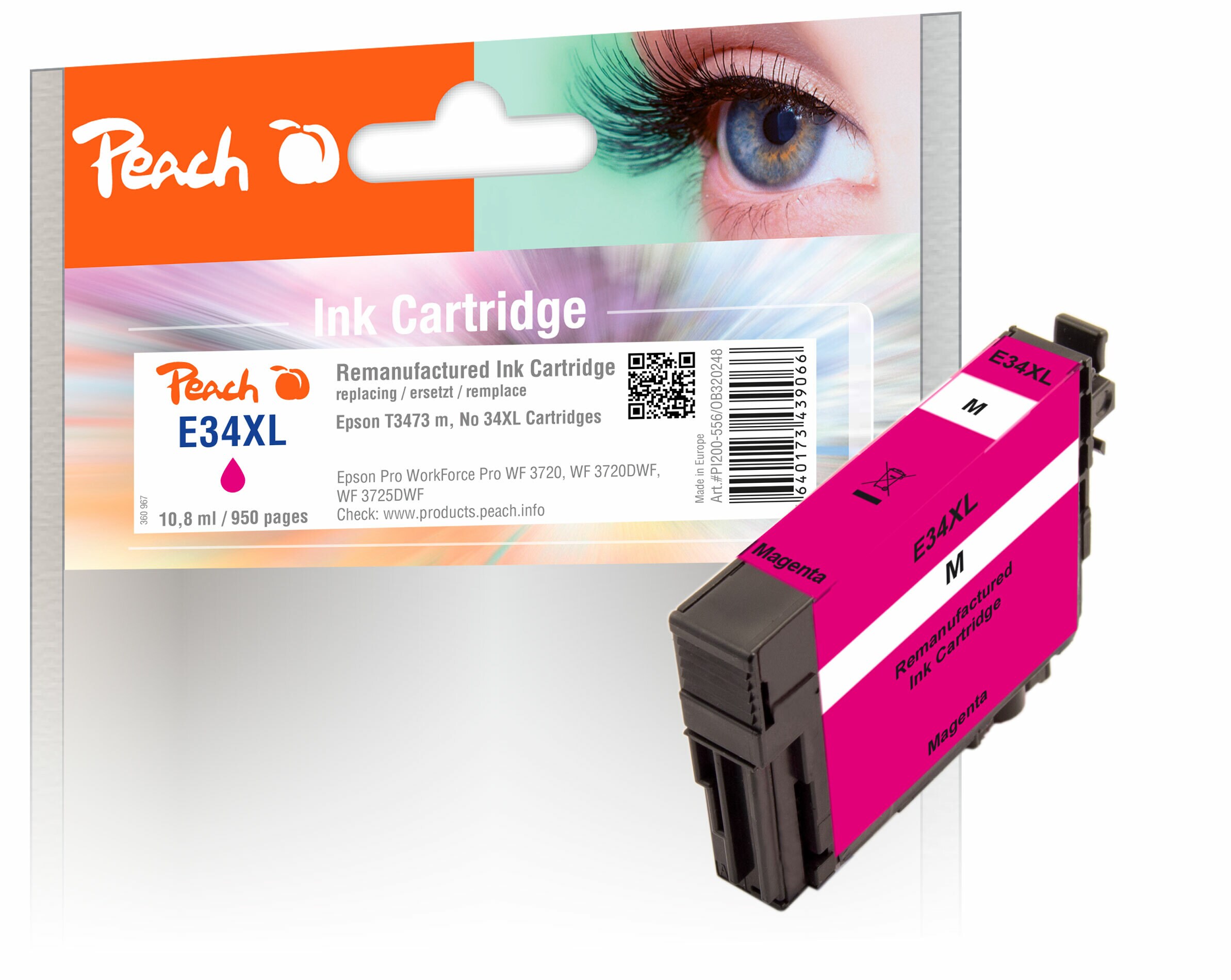 Peach E34Druckerpatrone XL ma ersetzt Epson T3473, No. 34XL m, C13T34734010 für z.B. Epson WorkForce Pro WF -3700, Epson WorkForce Pro WF -3720 (wiederaufbereitet)