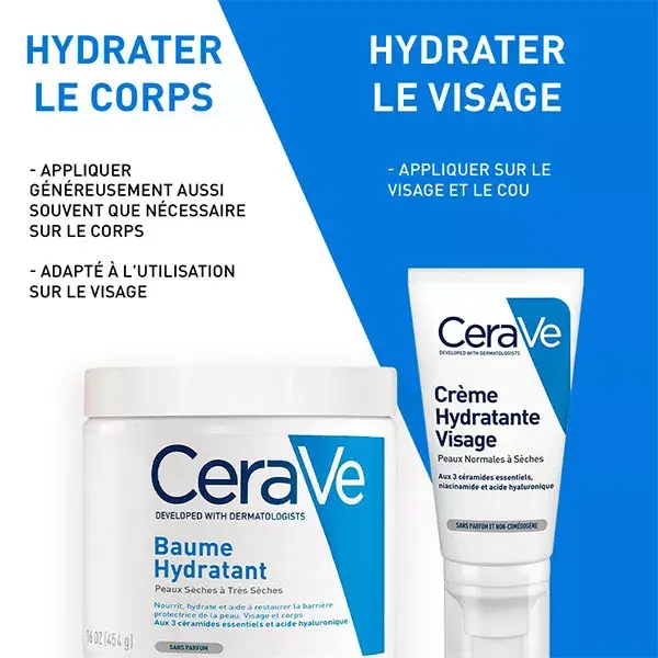 Rotina CeraVe para Rosto e Corpo para Pele Seca: Bálsamo Hidratante 454ml e Hidratante Facial 52ml