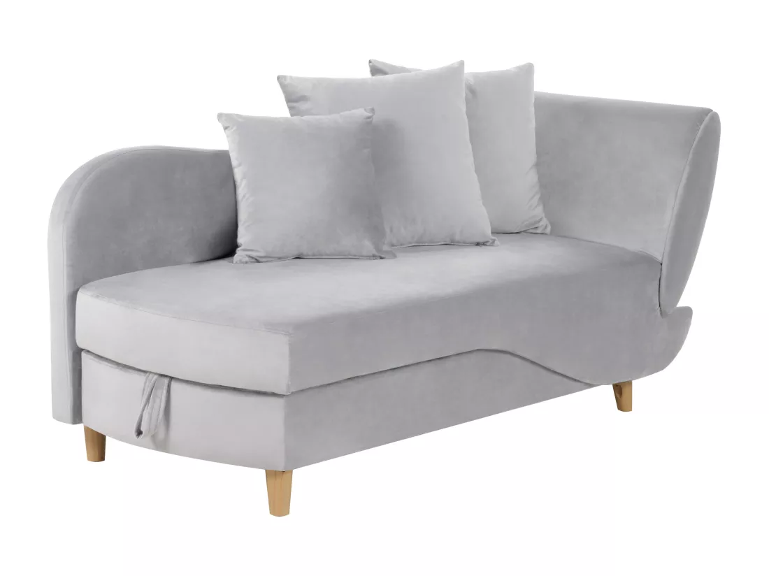 Chaise longue en velours côté droit gris clair