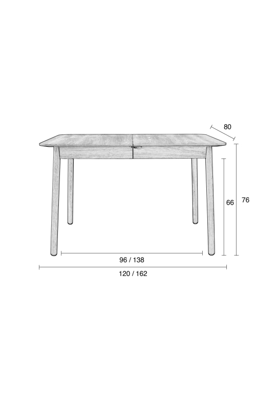 Zuiver Glimps uitschuifbare tafel 120x80 zwart