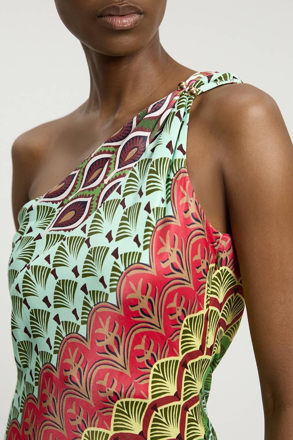 KarenMillen Robe Longue Asymétrique À Une Épaule En Viscose Satinée À Imprimé Multiple
