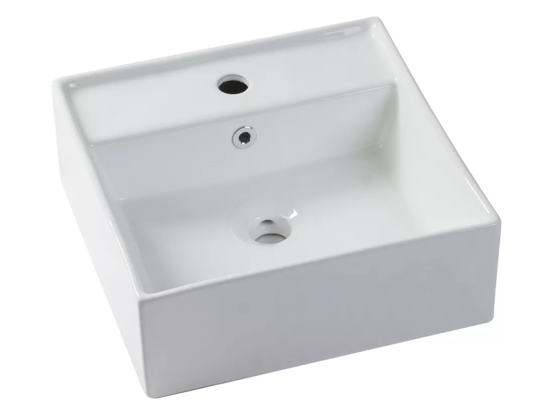 Meuble de salle de bain suspendu bleu nuit avec simple vasque carrée et deux tiroirs - 94 cm - TEANA II