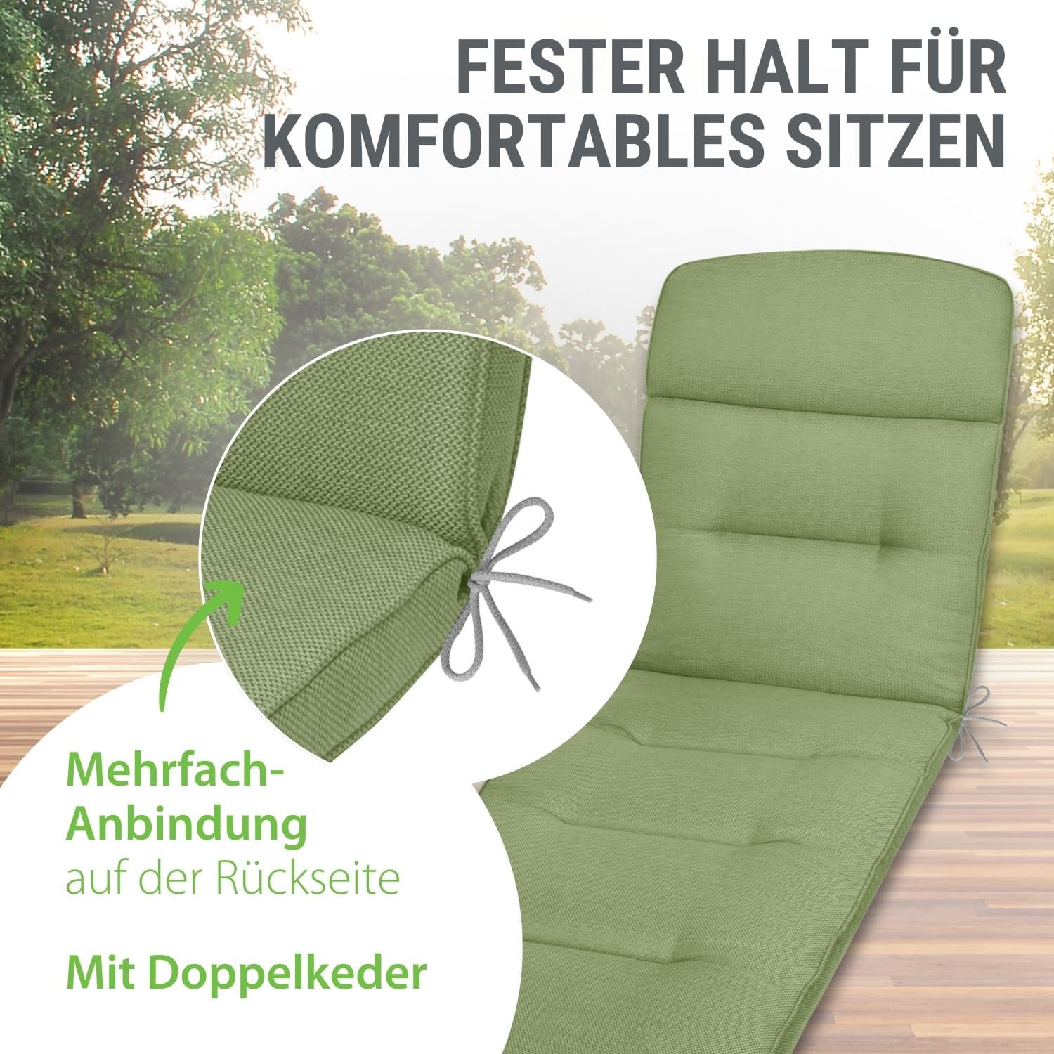 Auflage Rollliege Grün I Gartenliege Polster 200x65x9cm I KTH3 Liegenauflage I atmungsaktive Liegestuhl-Auflage I hautverträglich I wasserabweisendes Liegekissen I Dessin 2632
