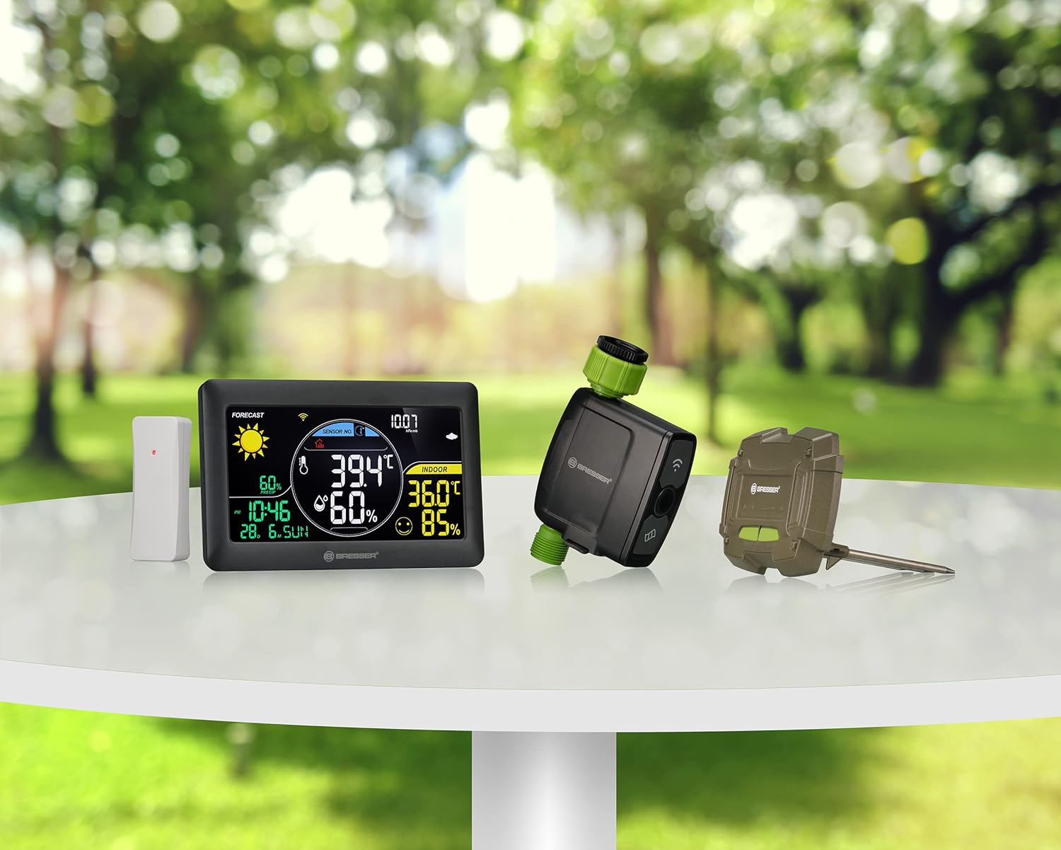 Bresser Bewässerungssystem Smart Garden inkl. Bewässerungscomputer mit WLAN, App, Bodensensor und Wetterstation für intelligente Gartenbewässerung, Schwarz