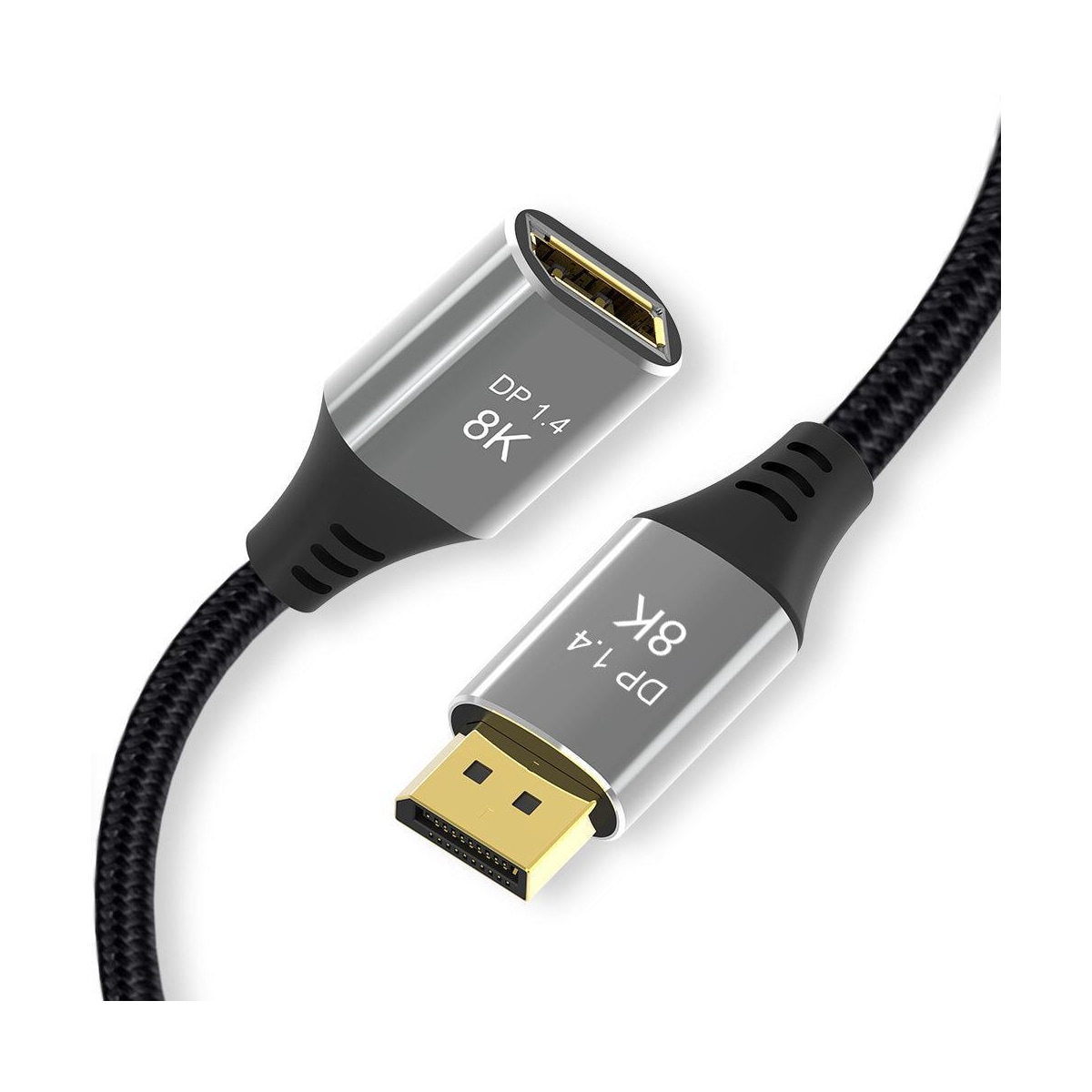 NÖRDIC 50 cm Displayport 1.4 skjøtekabel UHD 8K60Hz 4K144Hz 32.4Gbps 10-bit HDR