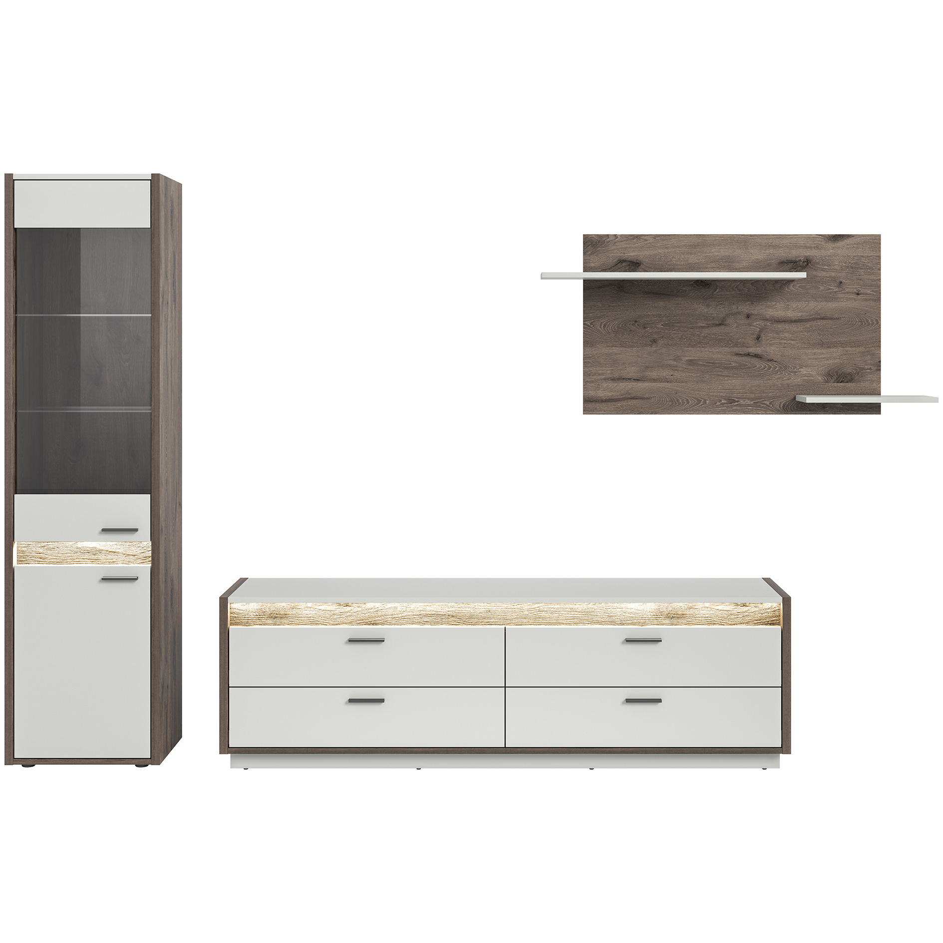 3-teiliges Wohnwand-Set FALCONA - hellgrau - Nox Oak - 268 cm