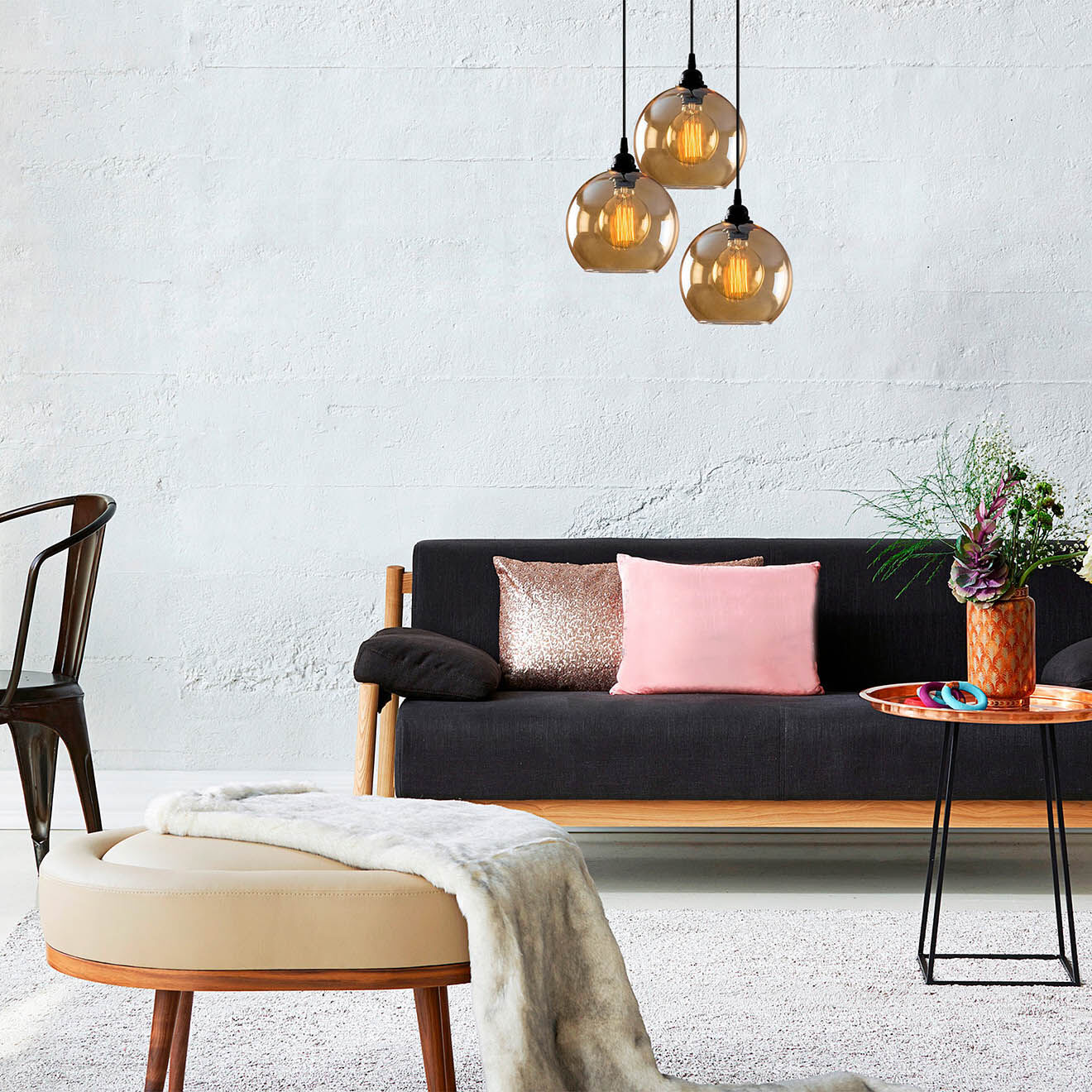 Sheen Suspension Gold doré/noir - 44x44x116 cm