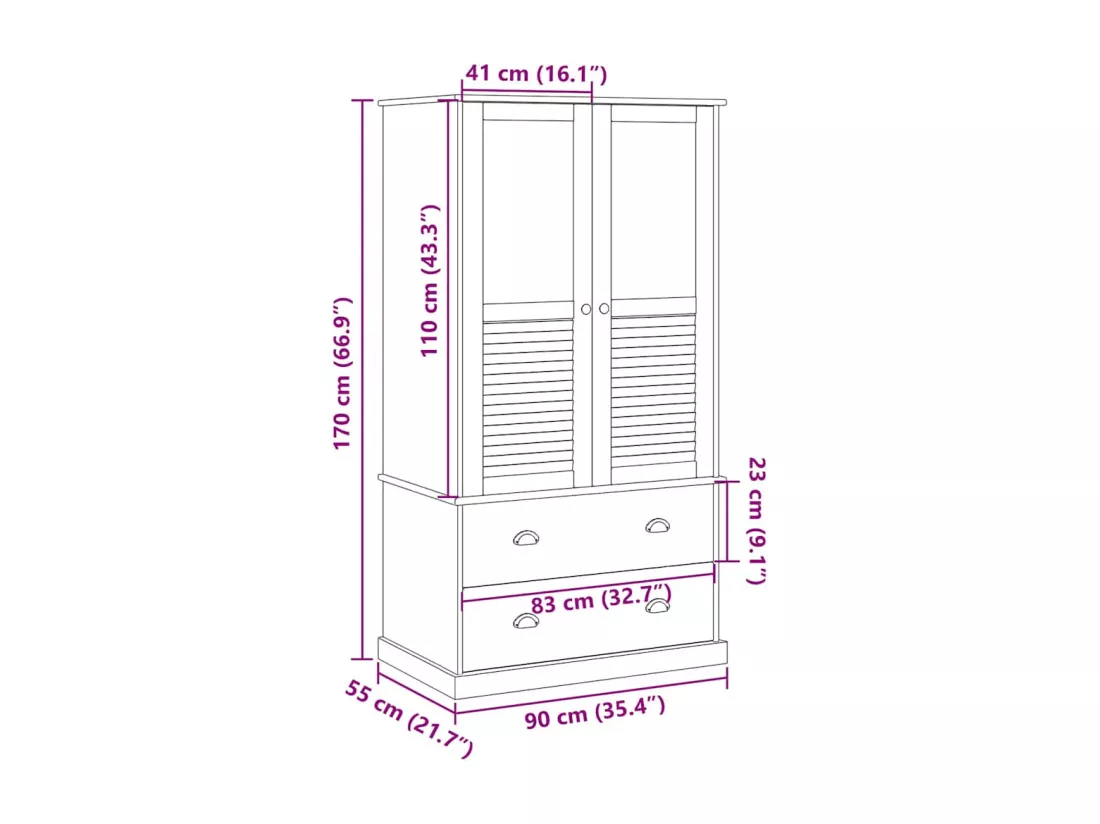 Garde-robe VIGO blanc 90x55x170 cm bois massif de pin