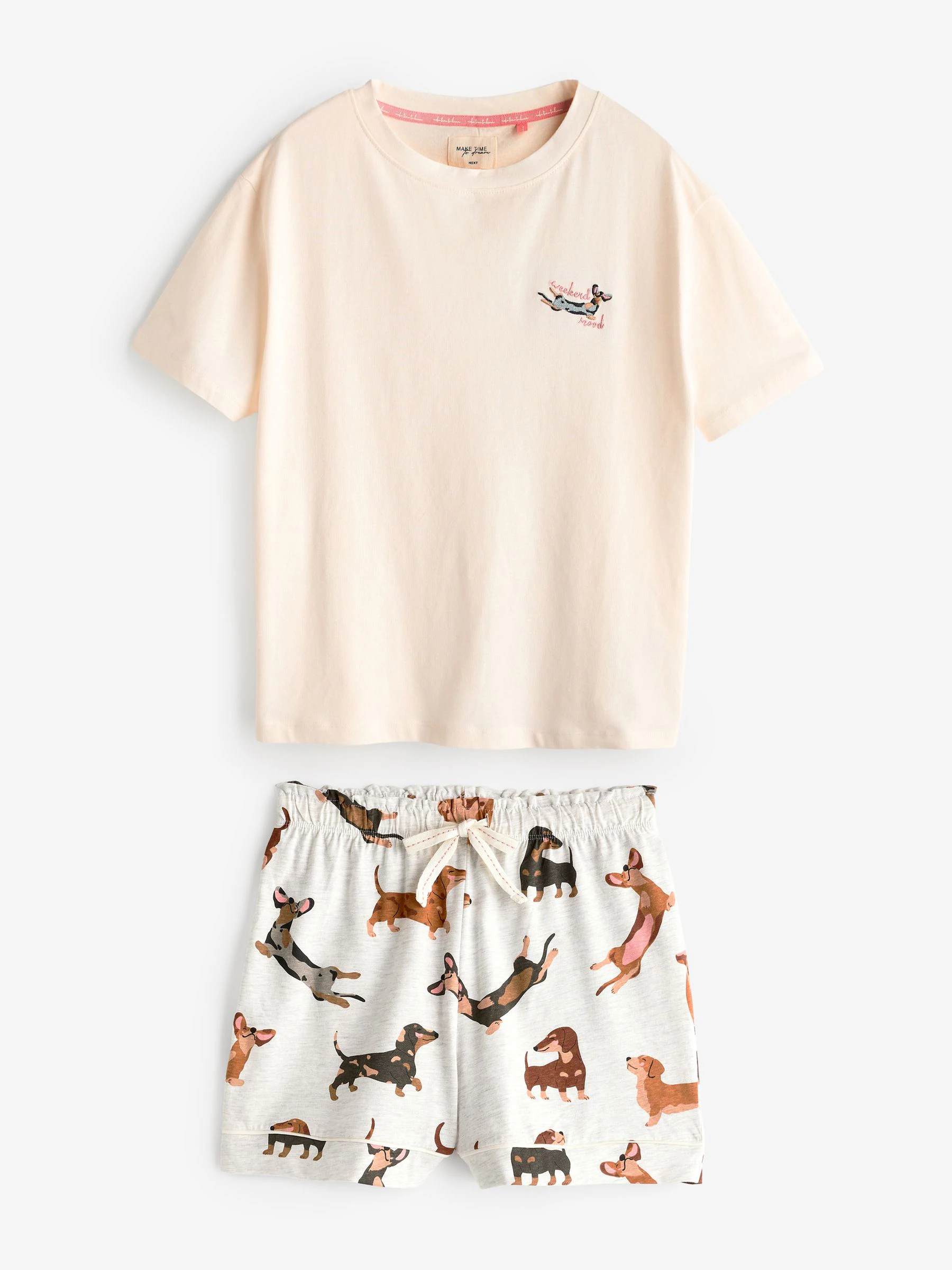 Ecru teckel - Set van 100% katoenen shortpyjama