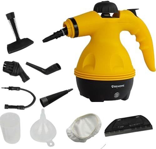 Draagbare stoomreiniger, desinfecterend, steriliseert reinigt en ontvet, 9 accessoires voor onderdelen en stoffen, inhoud 350 ml, vermogen 1000 W