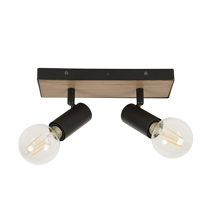 Réglette spot 2 lumières E27 40W Corep Conrad noir L.28 x H.12 cm