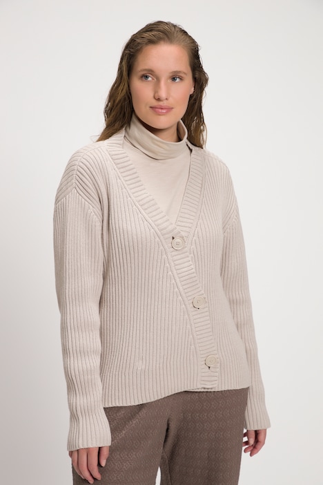 Strickjacke, Rippstrick, V-Ausschnitt, Biobaumwolle