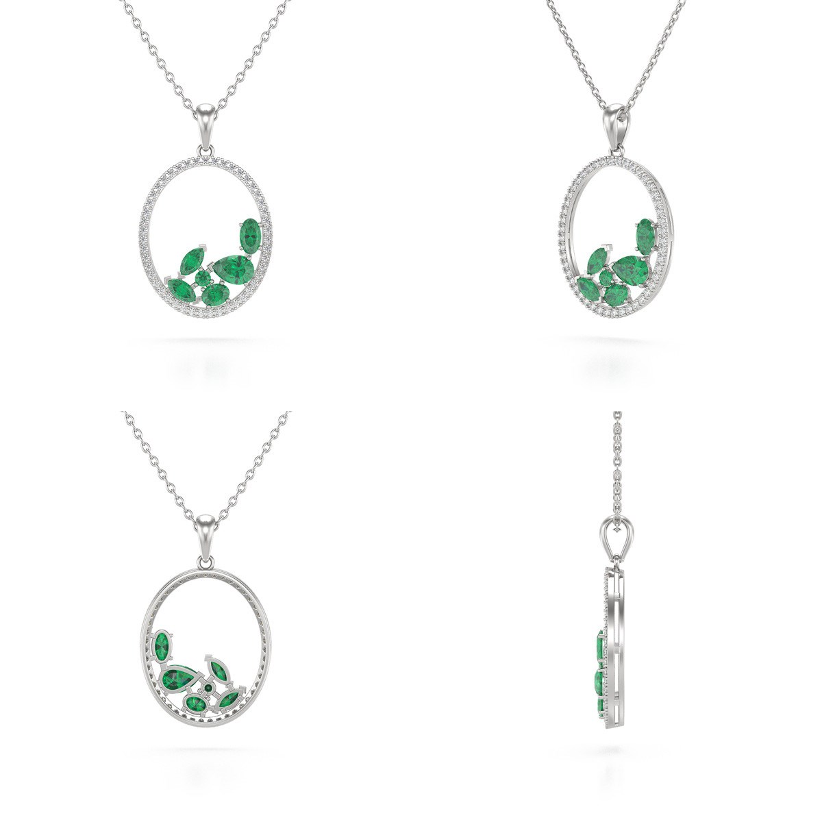 Pendentif Or Blanc 585 & Emeraude | Diamants & Chaine Incluse - Aden