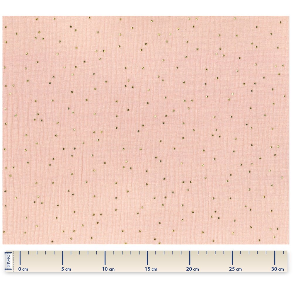 Tissu Gaze Pois Or Rose