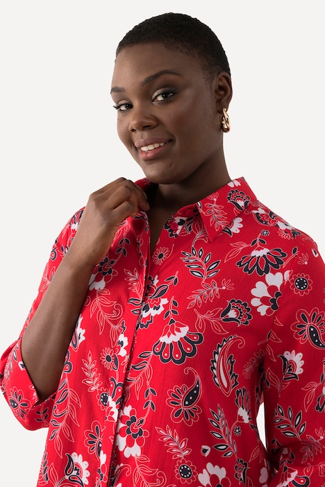 Longbluse, Lyocell, A-Linie, Hemdkragen, 3/4-Arm