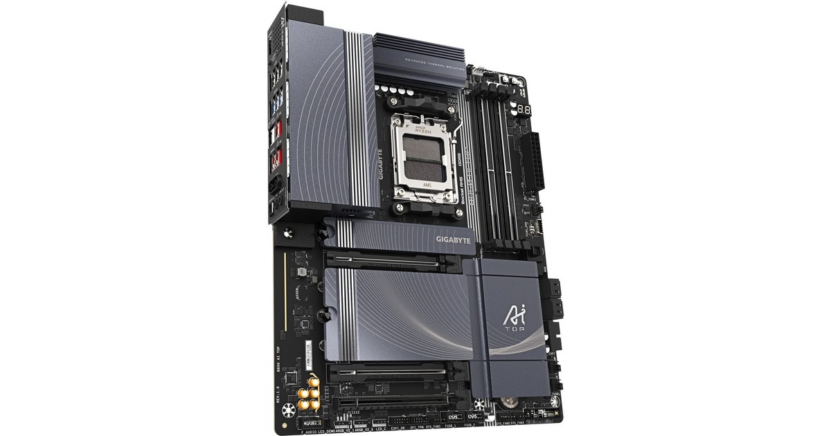 GIGABYTEB850 AI TOP socket AM5 moederbord  (Zwart/grijs, RAID, 2x 10 Gb-LAN, WLAN, BT, Sound, ATX)
