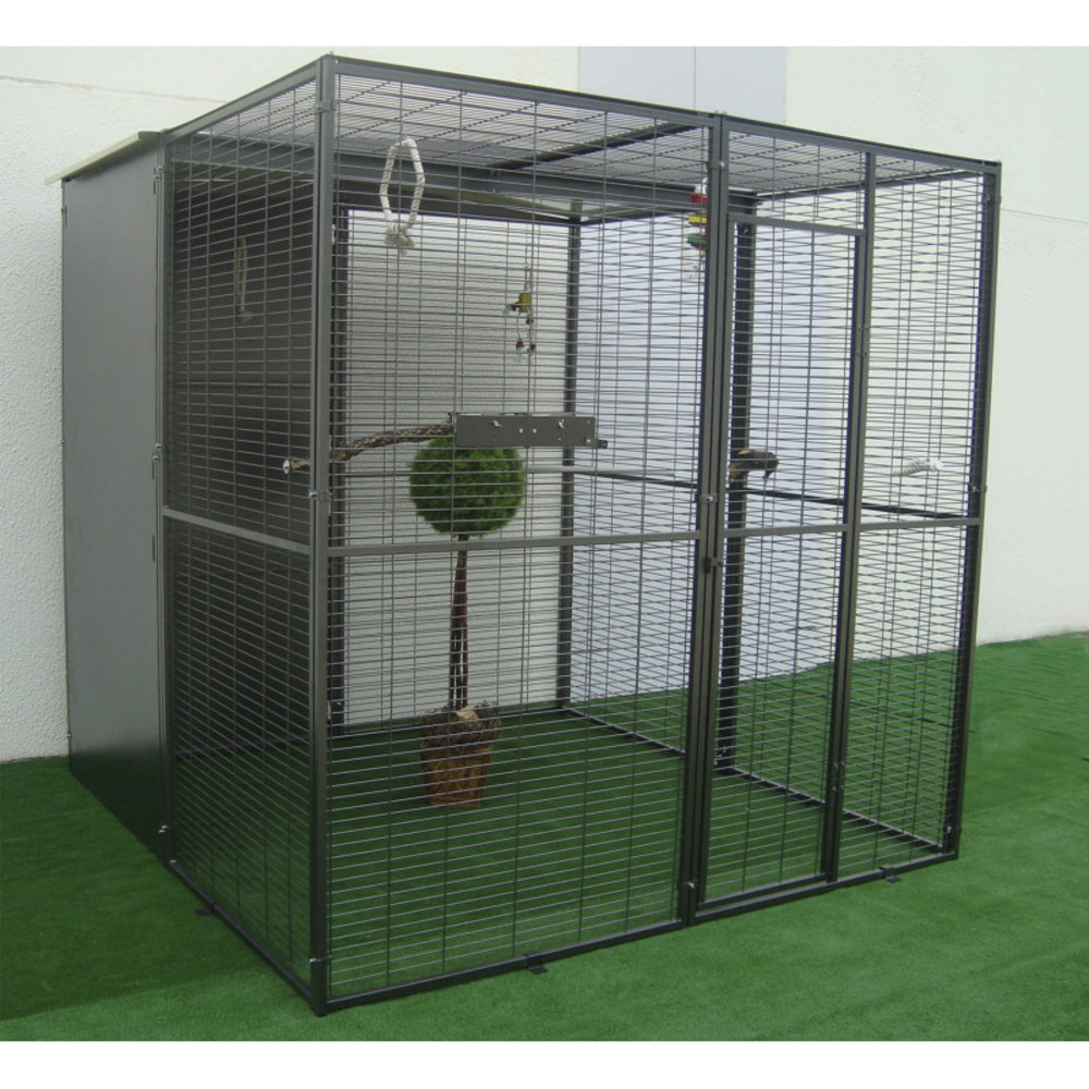 Volière de jardin pour perroquets de 4m² à toit deux pentes et toit maille