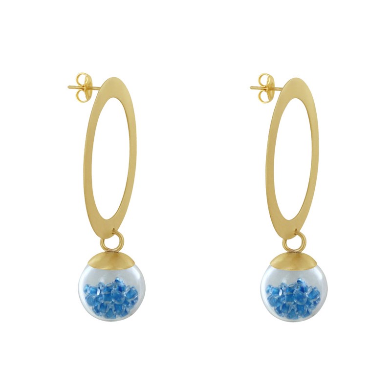 Boucles d'Oreilles Anneau Laiton Bulle Pâte de Verre et Perles