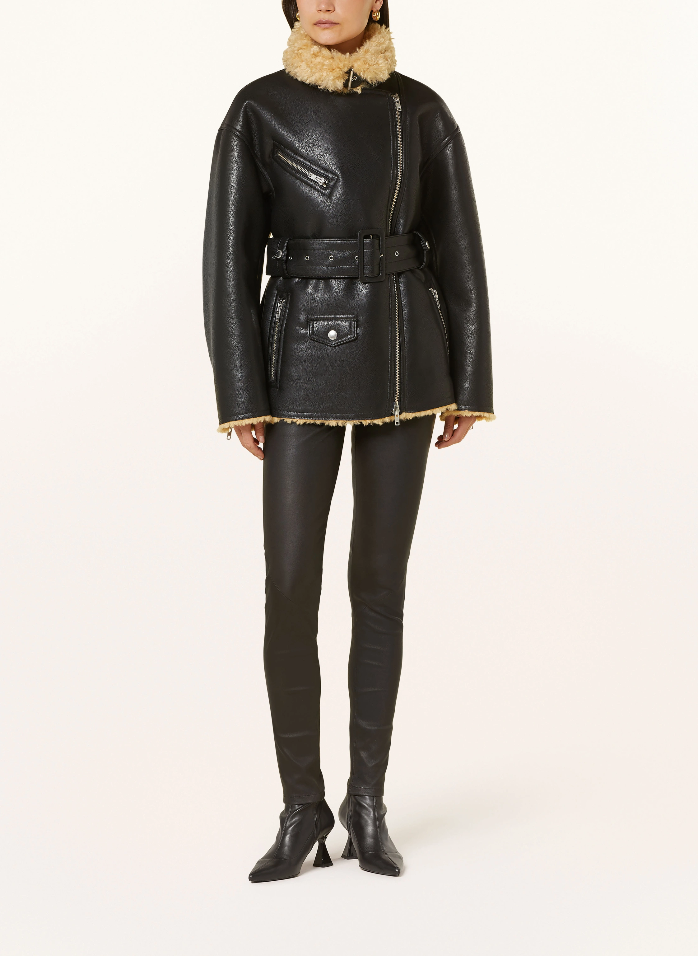 STAND STUDIO Jacke WILMA in Lederoptik mit Kunstfell