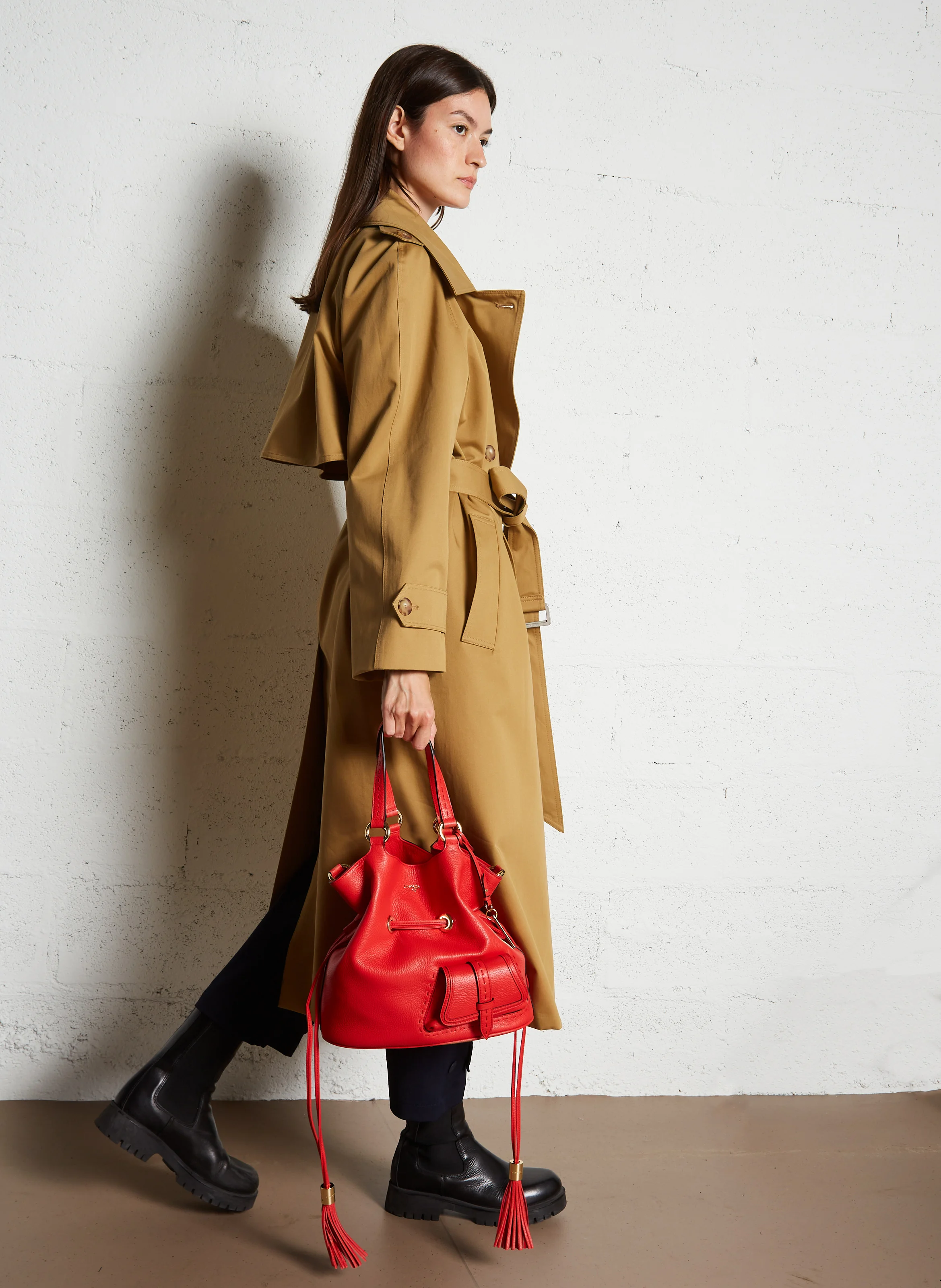 Sac seau en cuir grainé | Rouge