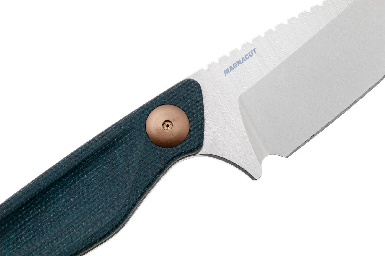 Benchmade Dacian 203-04 Stonewashed CPM MagnaCut, Blue Canvas Micarta vaststaand mes, lederen en kydex schede