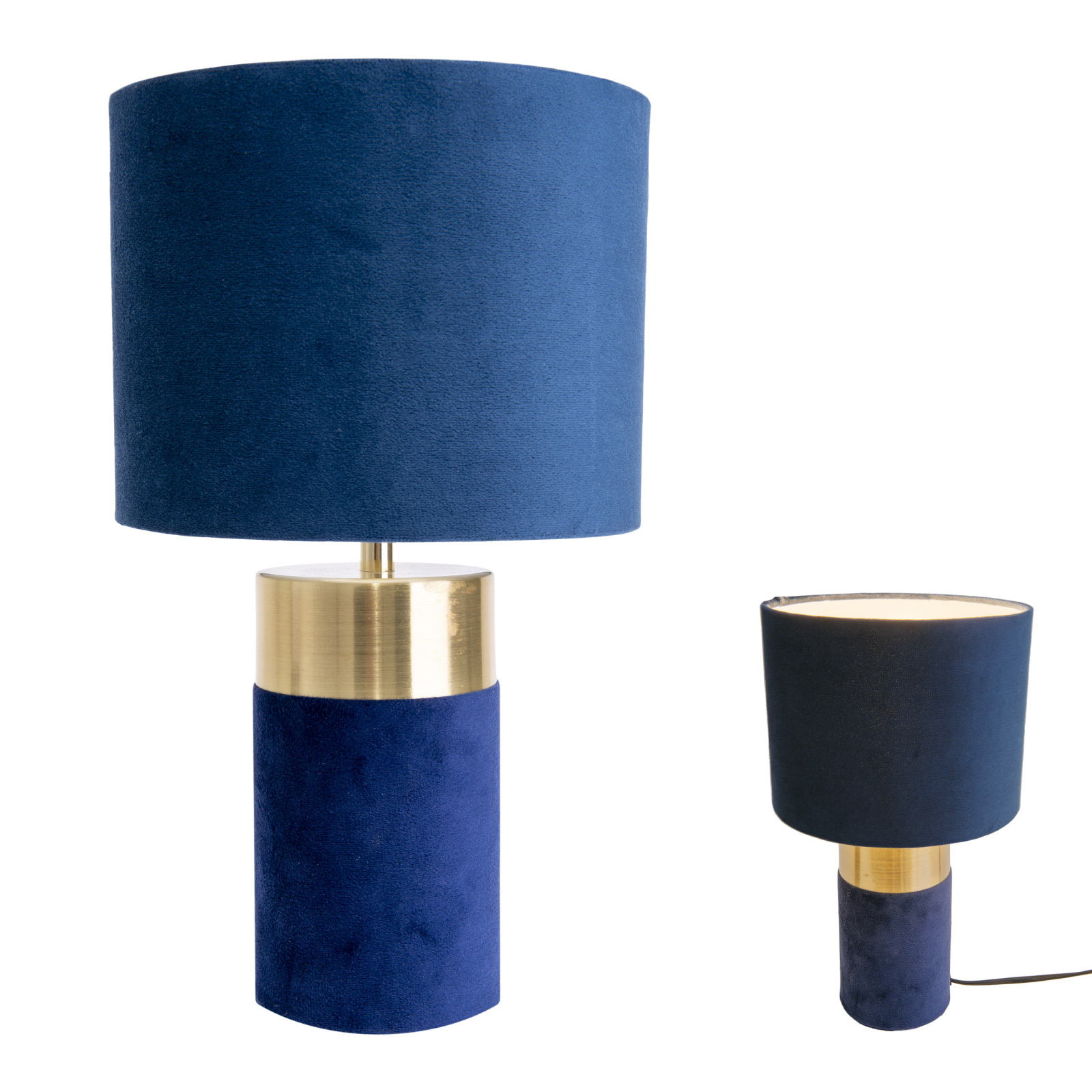 Tischleuchte BORDO - blau-gold - Samt - 32 cm hoch