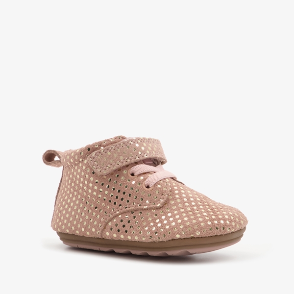 Groot leren babyschoenen roze met gouden stippen
