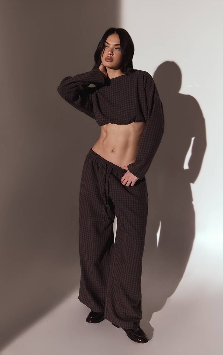 Marron Pantalon À Carreaux Brossés Avec Taille Élastiquée Ensemble Coordonné