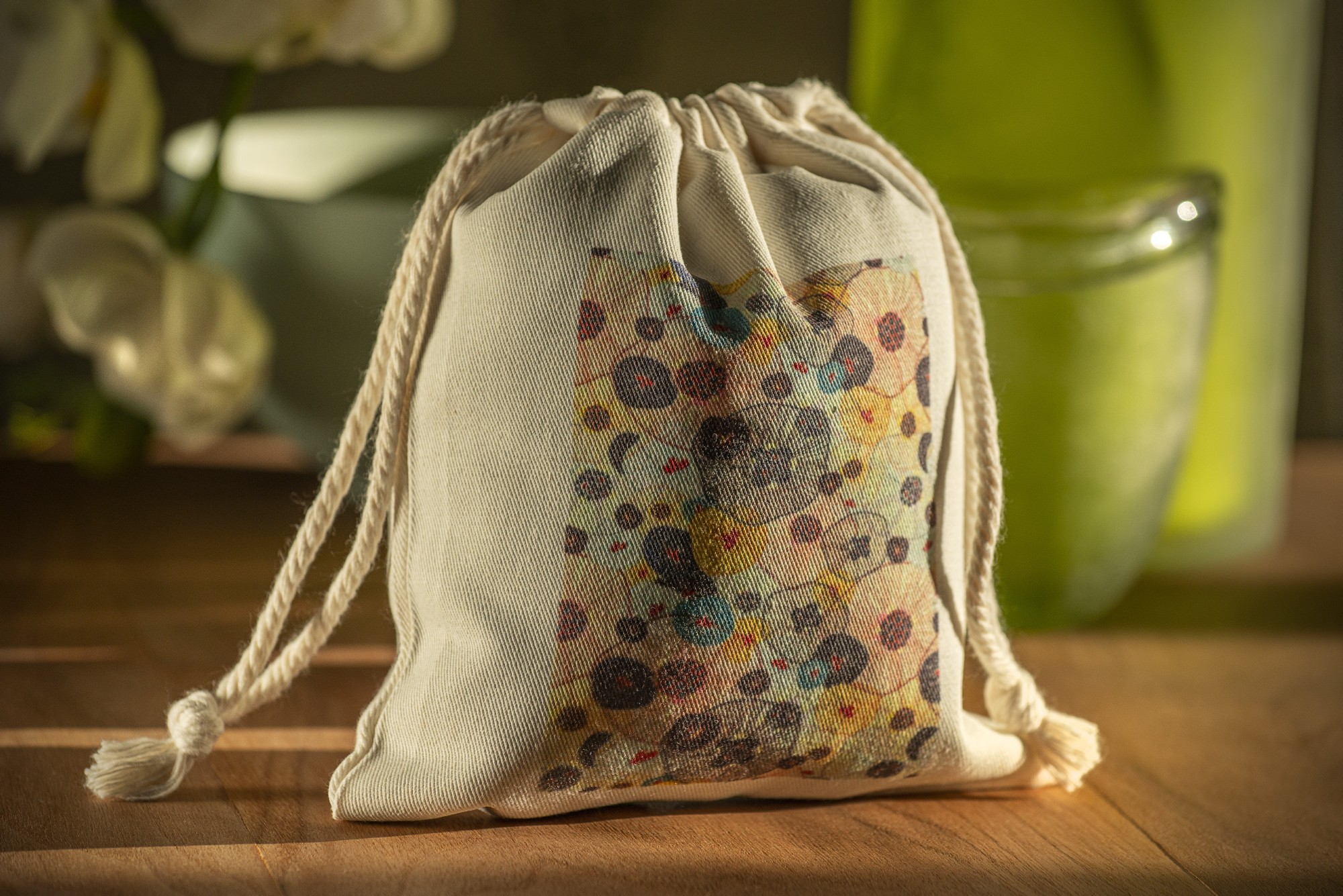 Stoffbeutel 'Blumen', weiß, B 18,5 cm, H 21 cm günstig bestellen