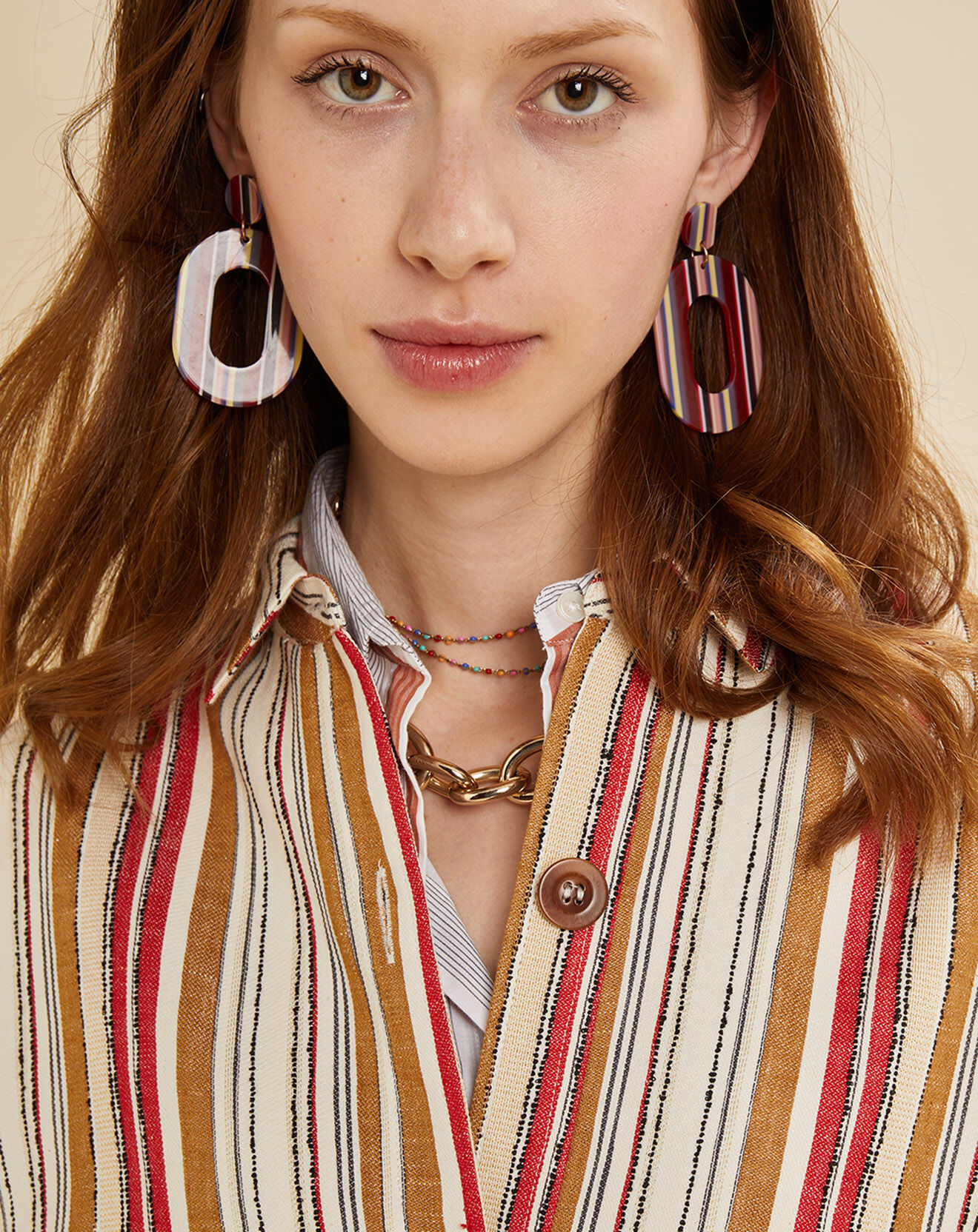 Chloé Stora Veste en Lin mélangé Veggie à rayures rouge