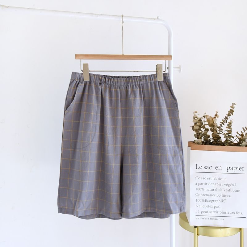 Dogini - Geruite pyjamashort met gemiddelde taille