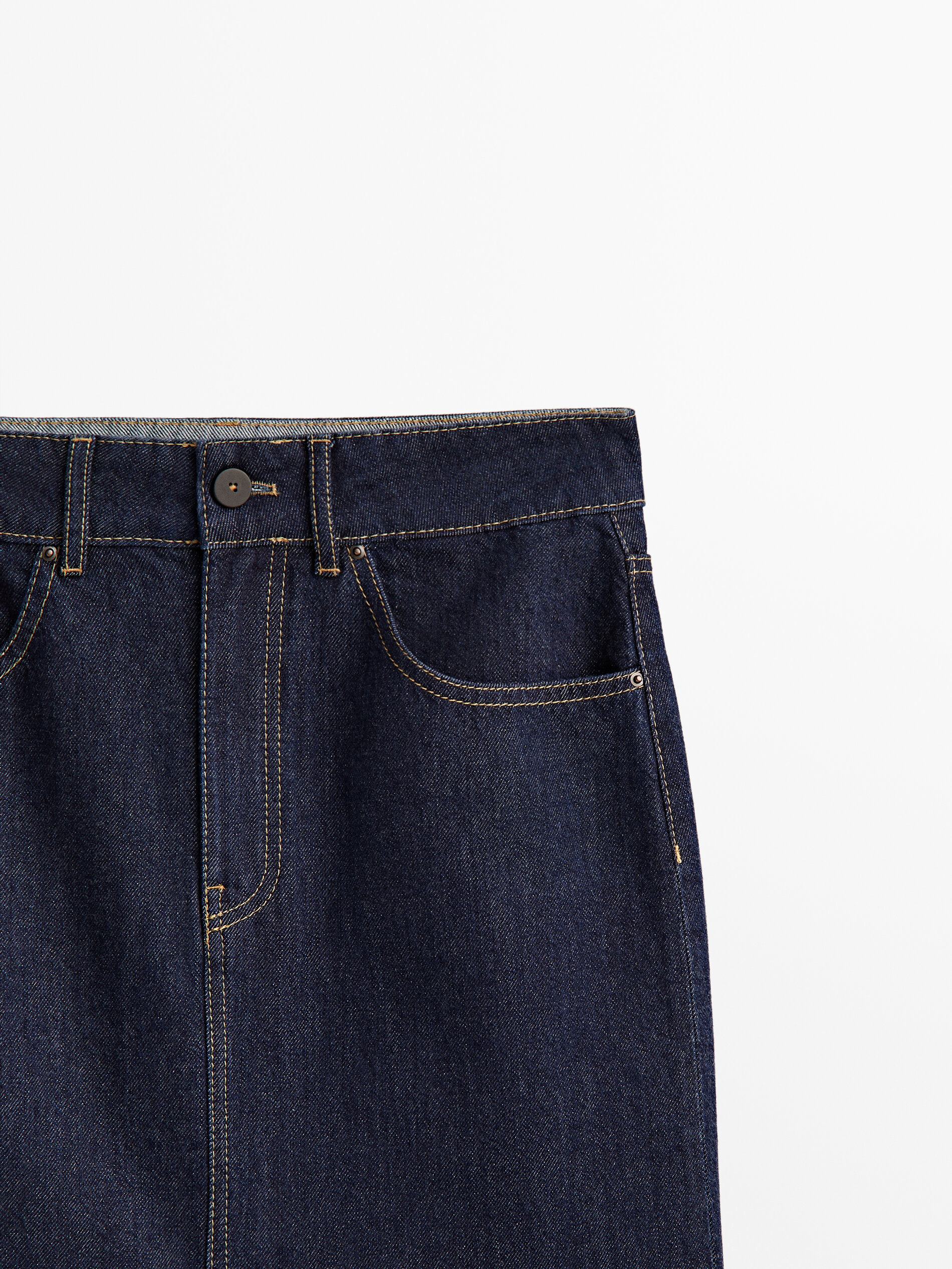 Saia jeans de cintura alta - AZUL MÉDIO
