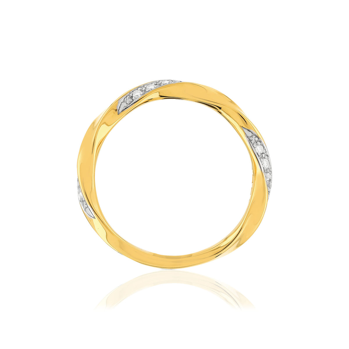 Bague or 375 2 tons, diamants total 10/100e de carat.