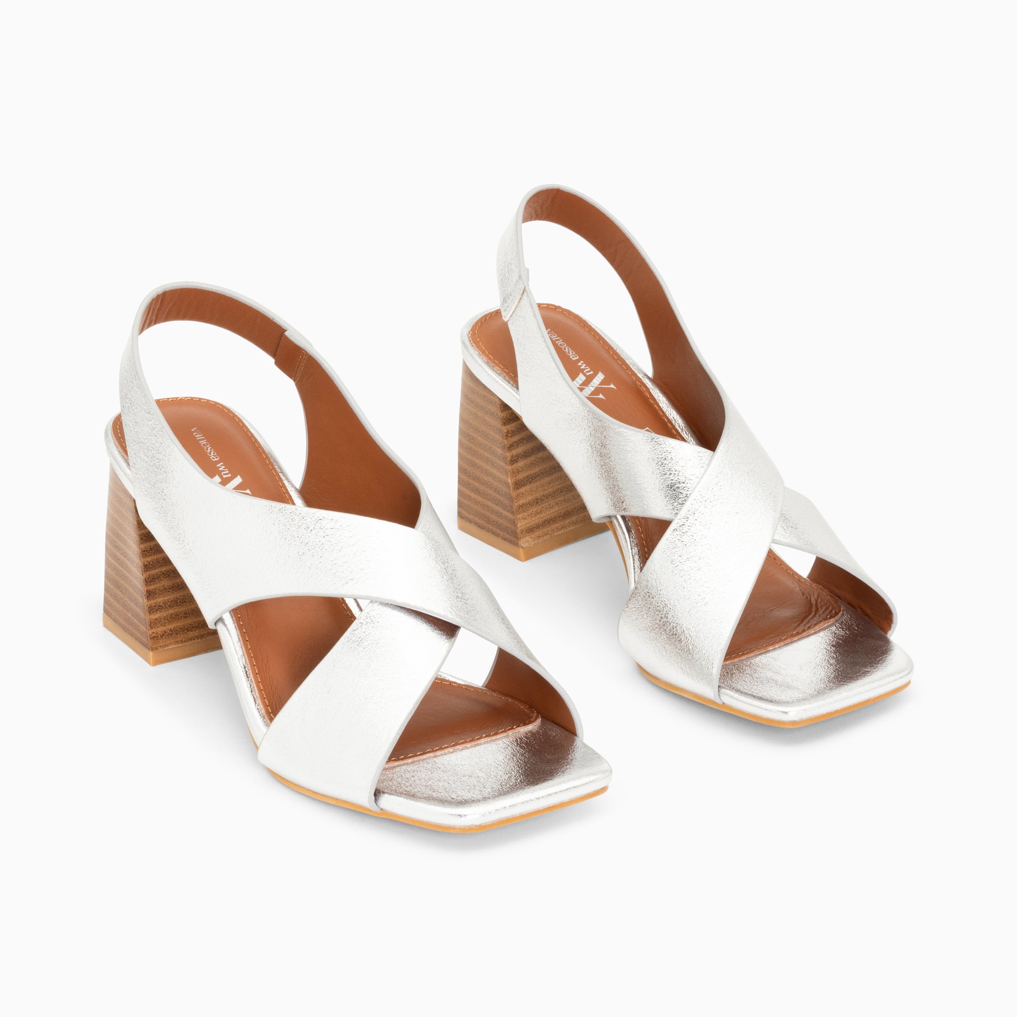Sandales à talon, Compensées-Sandales Maxinne argent à brides croisées et talon haut