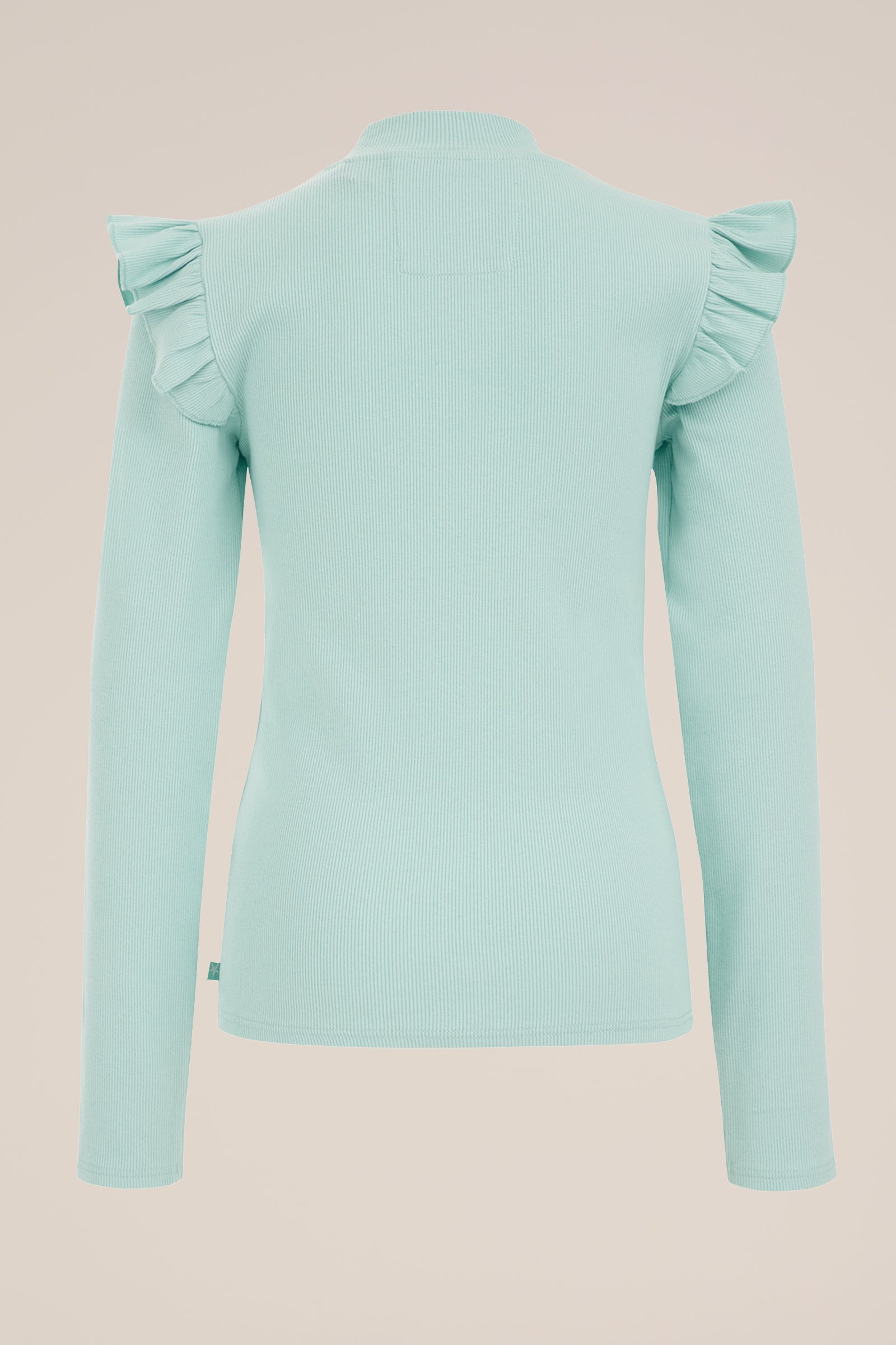 Meisjes geribd T-shirt met ruches WE Fashion Lichtblauw