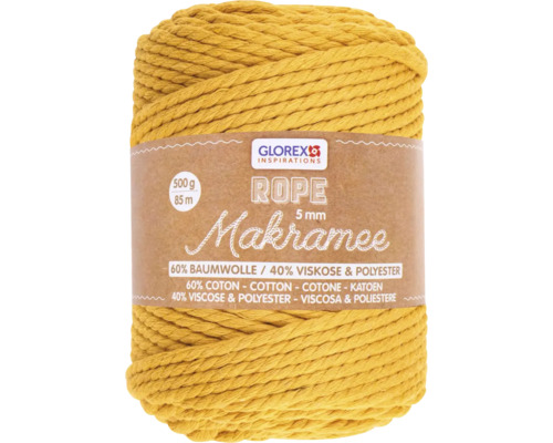 Macramé gedraaide wol, mosterdgeel, 5 mm, 500 g