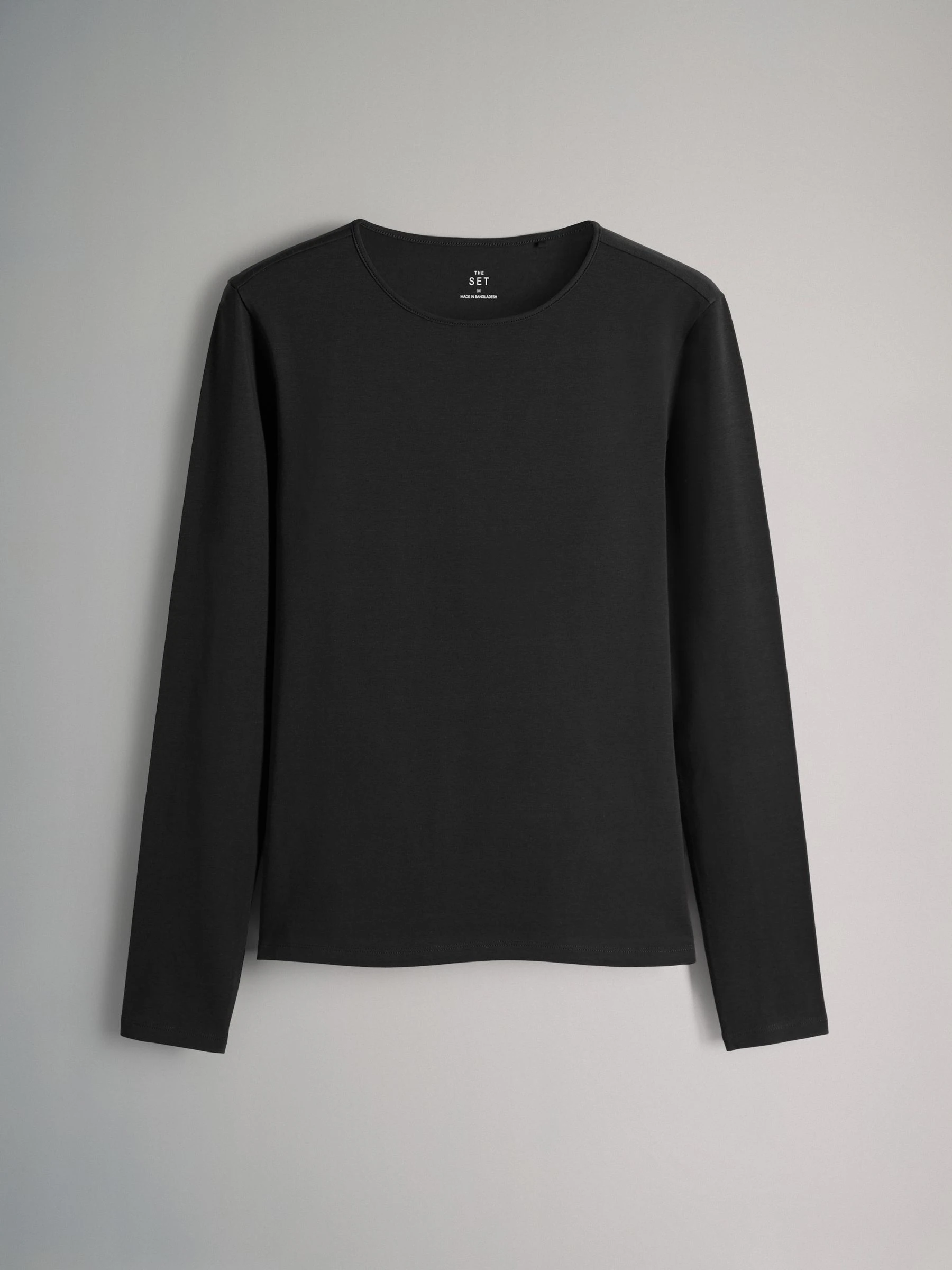 Zwart/Strepen/Bessenrood/Middenroze/Crème - The Set - 5 T-shirts met lange mouwen en ronde hals