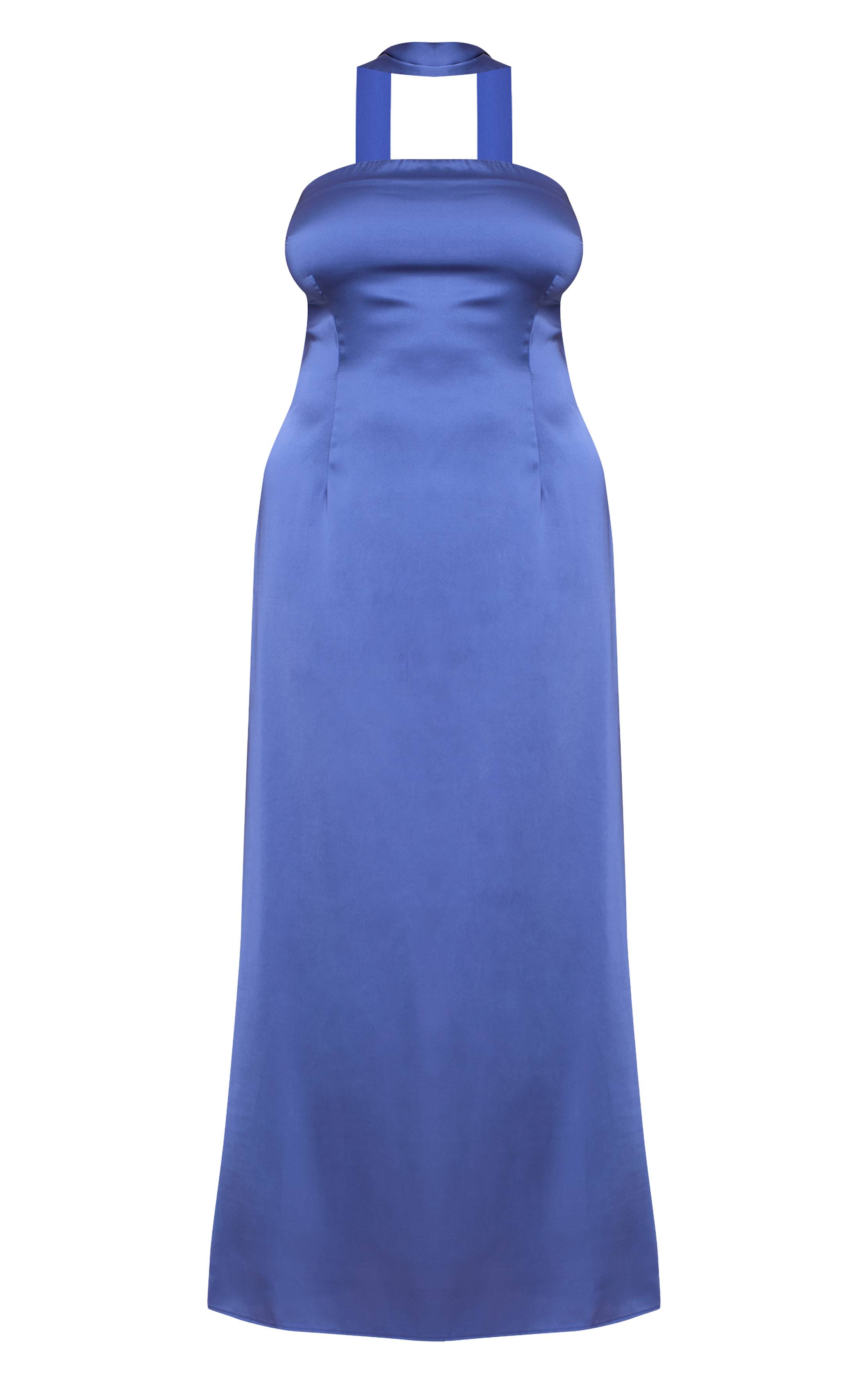 Bleu Marine Robe Maxi Grande Taille En Satin Bandeau Avec Détail Foulard