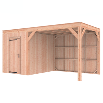 Tuinhuis met overkapping Douglas hout onbehandeld 495 x 255 cm