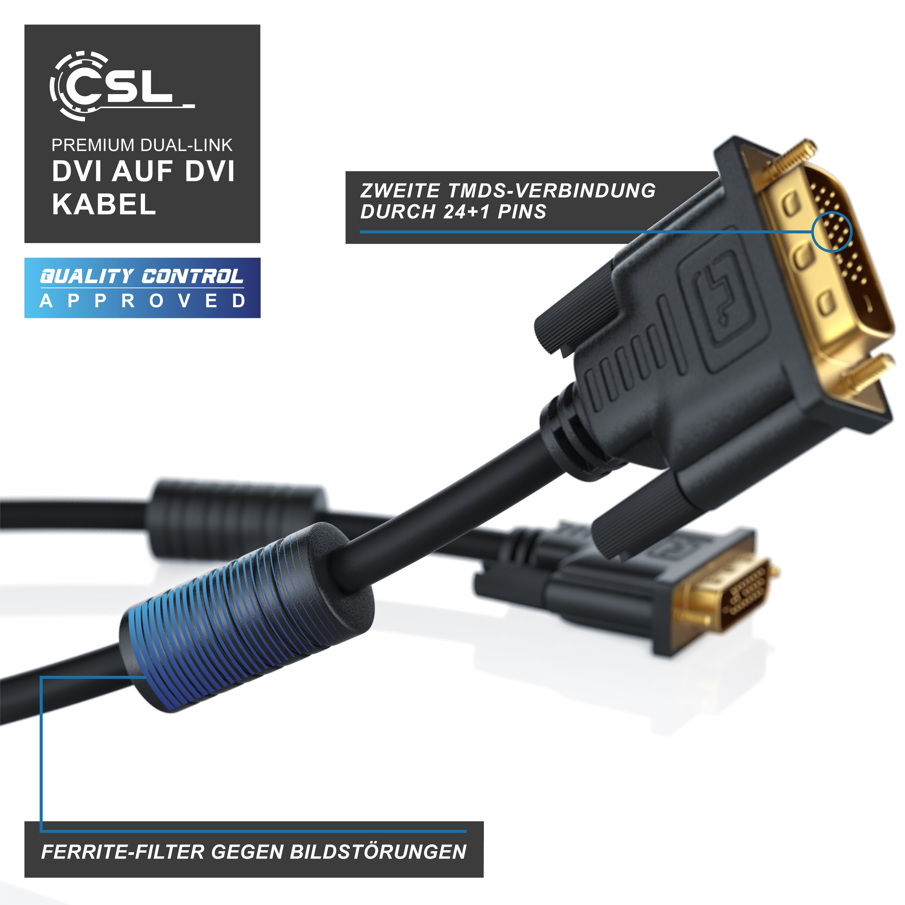 CSL DVI-D (DL) Video-Kabel, Monitor Verbindungskabel Dual-Link 24+1 Auflösung bis 2560x1600 - 1,5m
