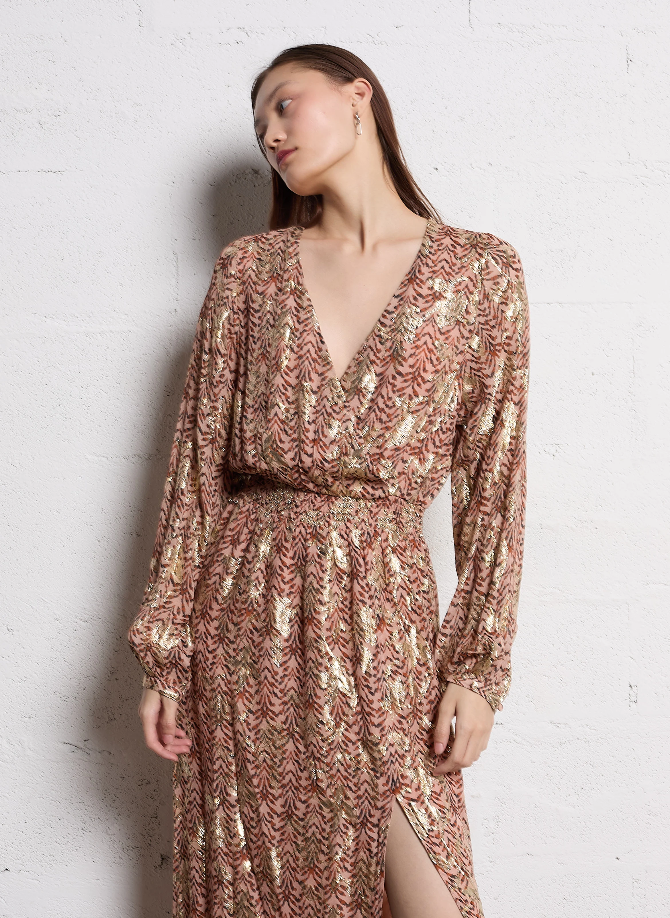 REBECCA - Robe longue col V| Beige
