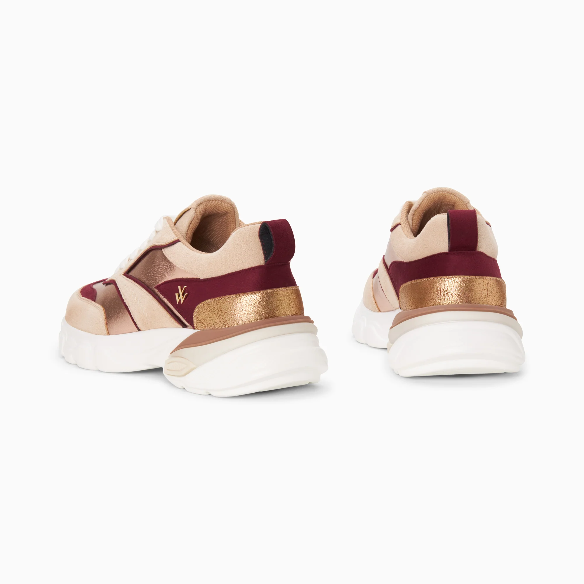 Sneakers-Baskets Agnes beige et prune à semelle oversize