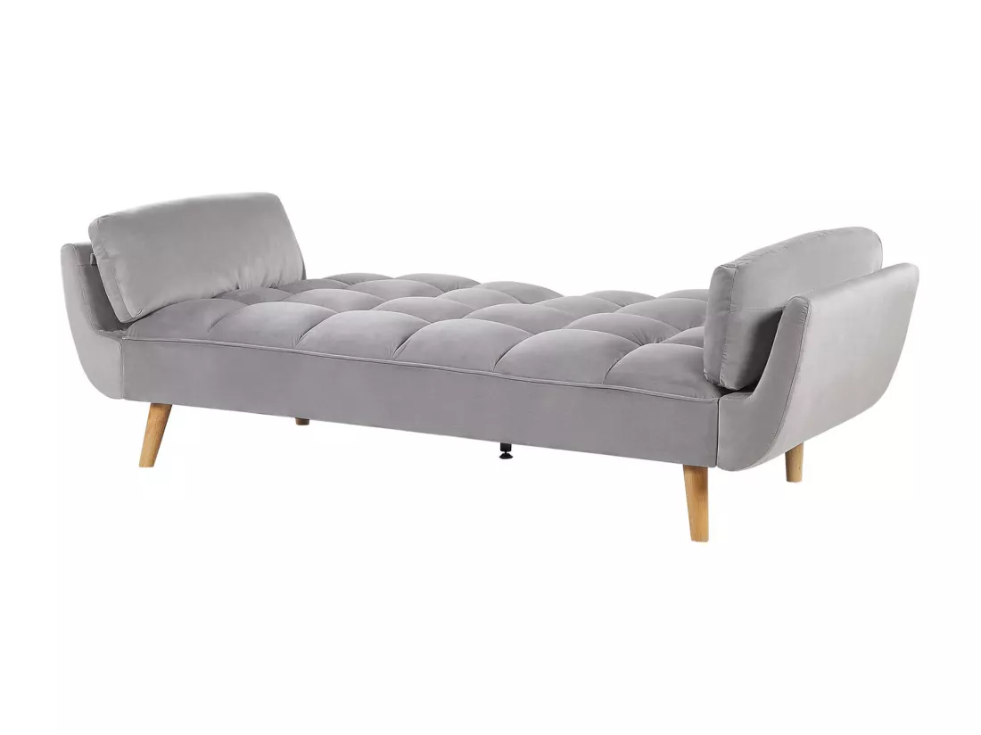 Canapé 3 places convertible en velours gris clair ASBY