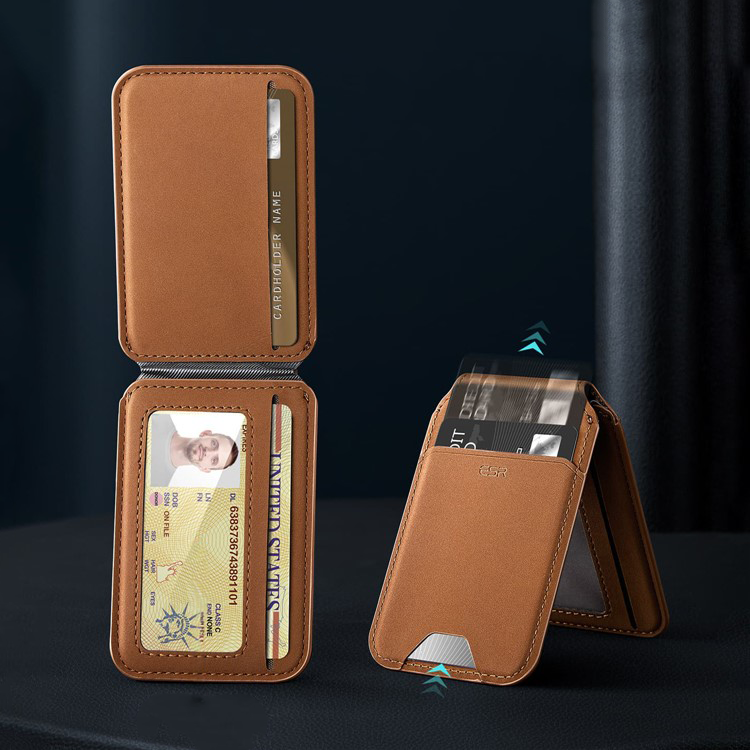 HaloLock Magnetische MagSafe iPhone Echtleder Wallet Kreditkarten Halterung   Kickstand Aufsteller - Braun