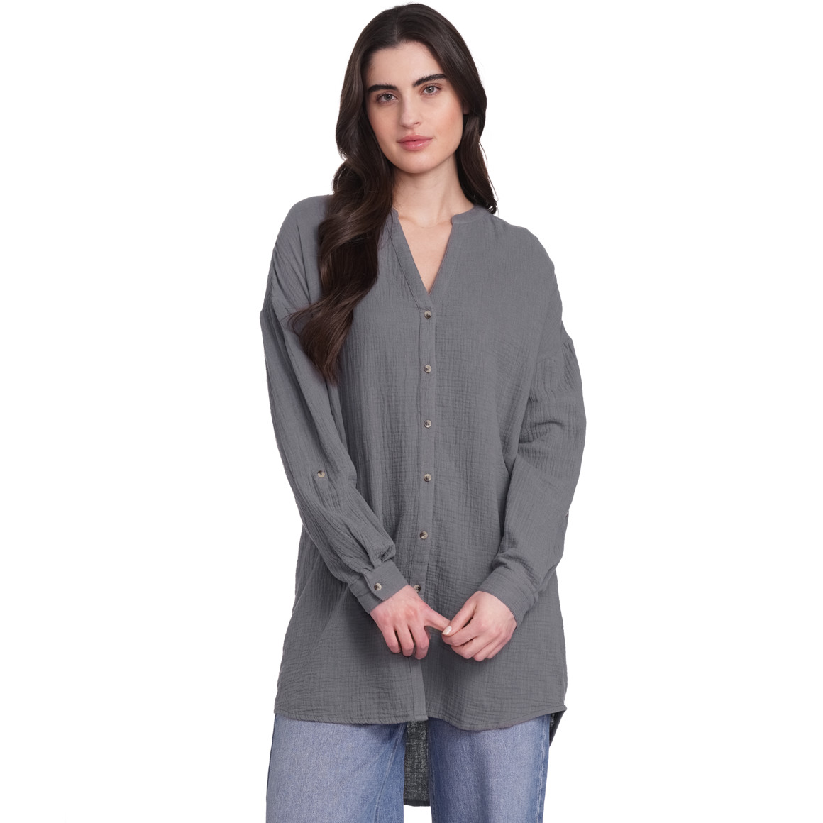 Gina Damen Musselin-Bluse im Oversized-Look grau